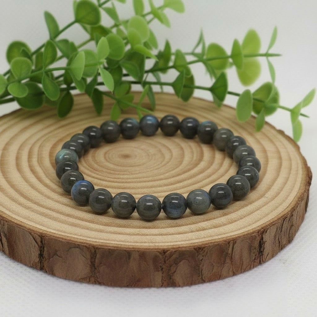 Bracelet en Labradorite noire Naturelle (Grade A) — Bouclier Énergétique, Intuition & Reflets Mystiques