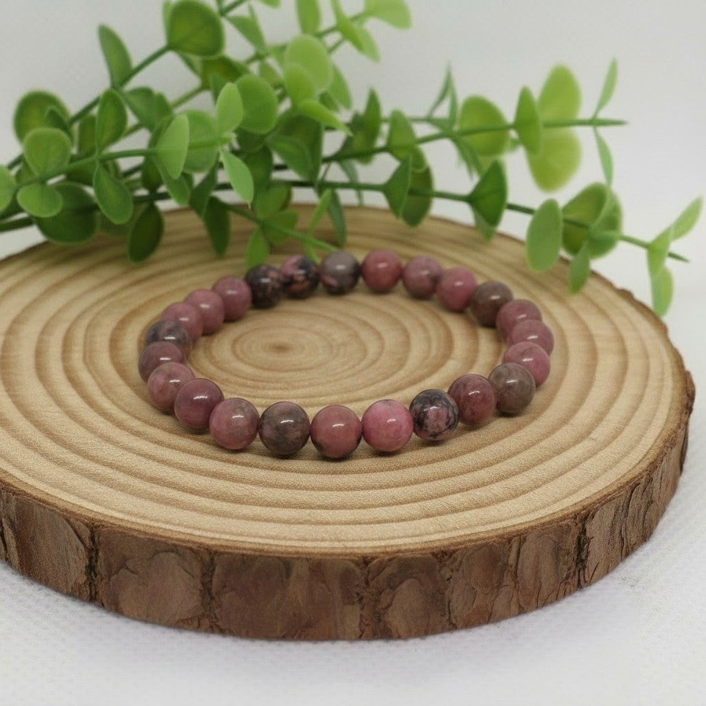 Bracelet en Rhodonite Naturelle (Grade A) — Réparation du Cœur, Confiance & Sérénité Relationnelle