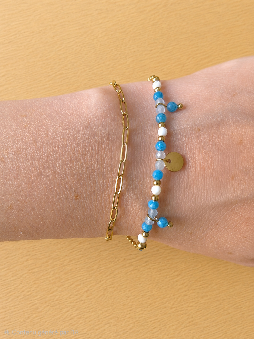 Bracelet doré Apatite bleue, aigue Marine A