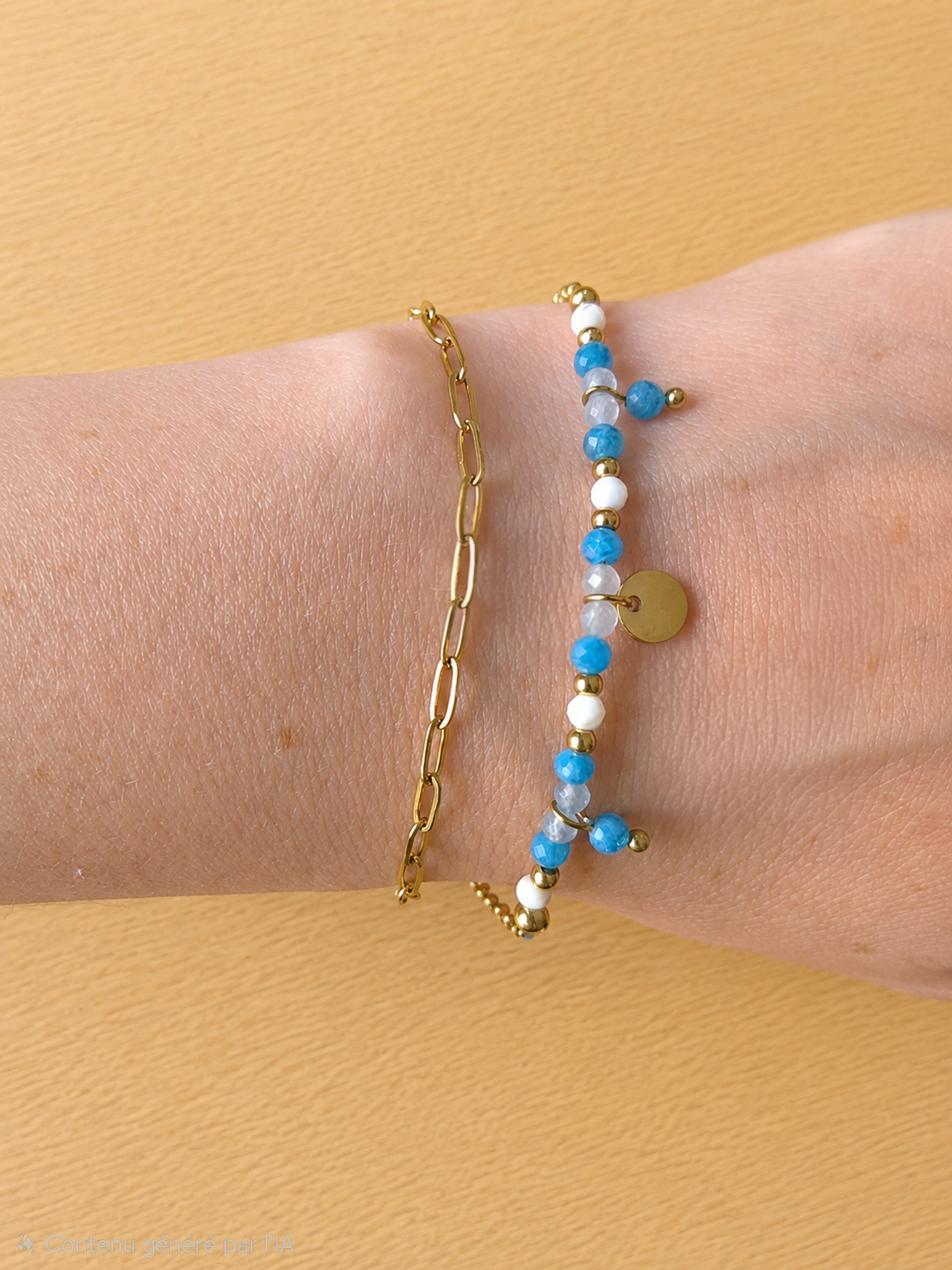 Bracelet doré Apatite bleue, aigue Marine A