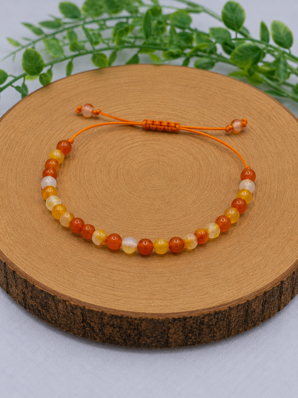 Bracelet Cornaline Naturelle – Perles Rondes Polies 4 mm - fermoir coulissant macramé