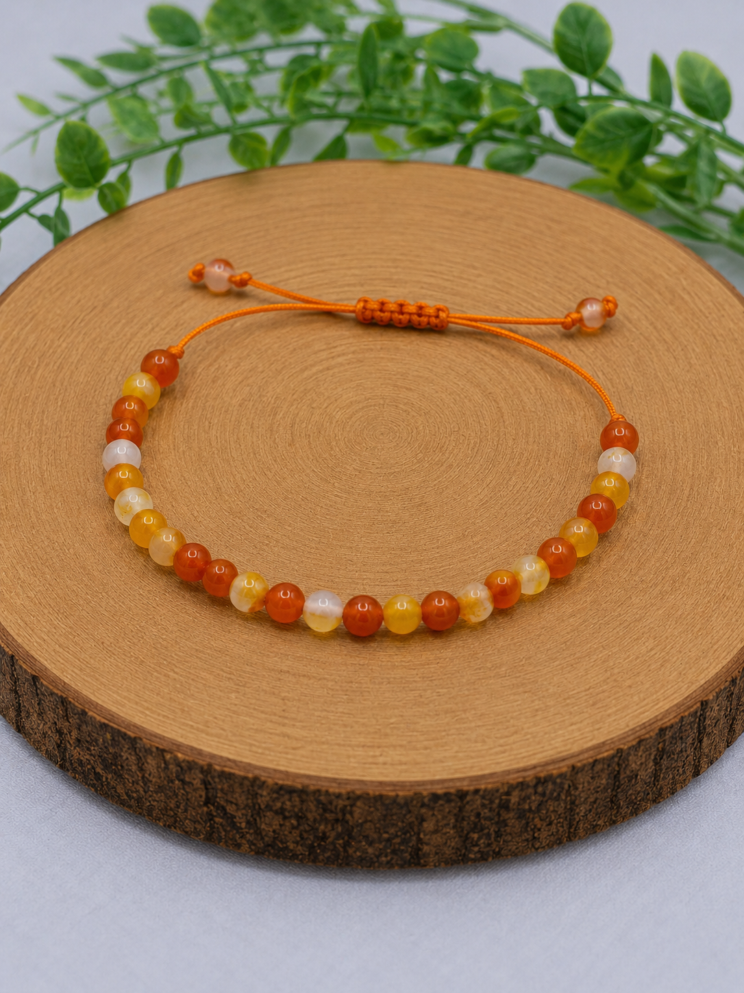 Bracelet Cornaline Naturelle – Perles Rondes Polies 4 mm - fermoir coulissant macramé