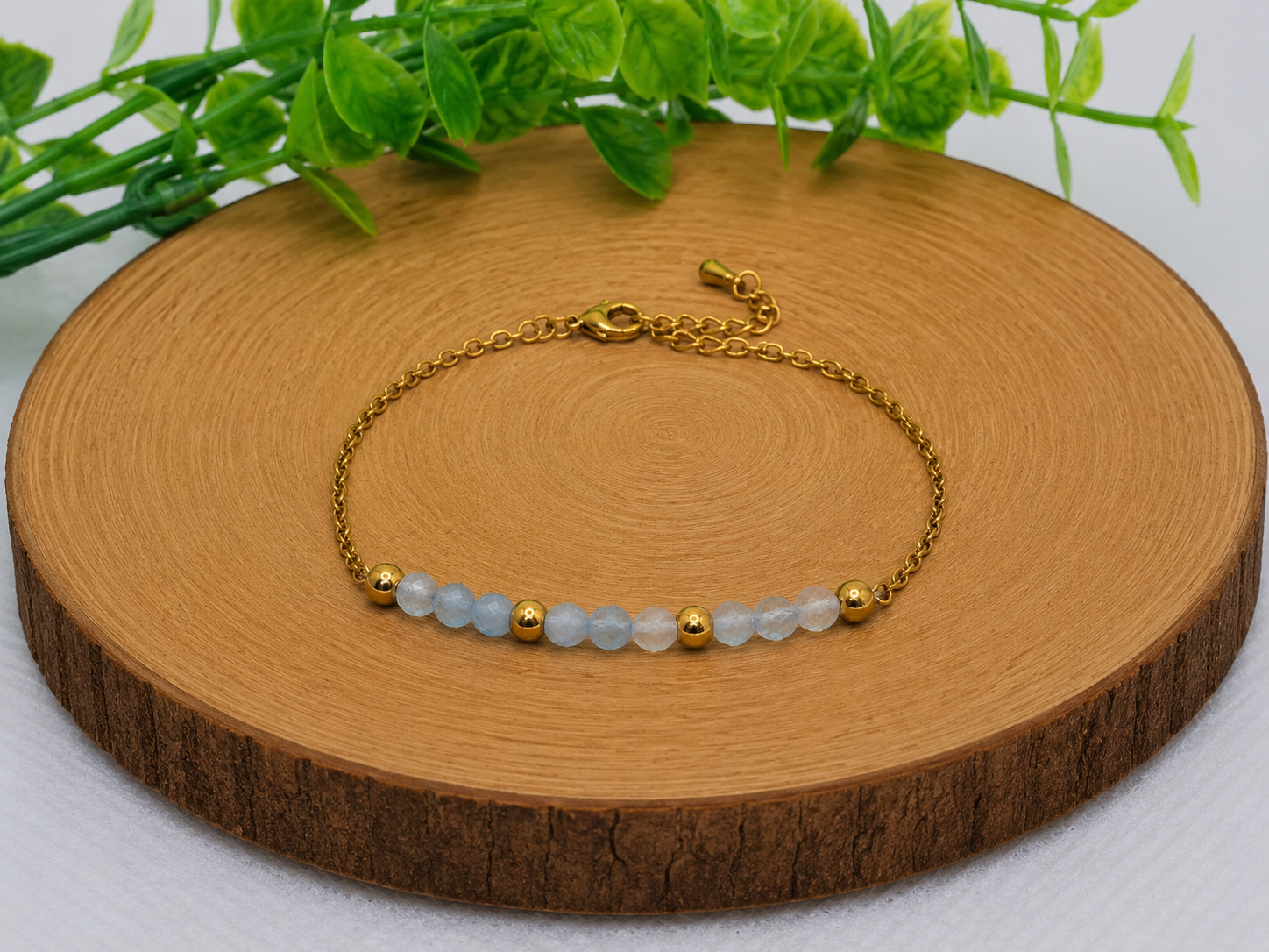 Bracelet Doré en Aigue-Marine – Perles 3 mm – Grade AA
