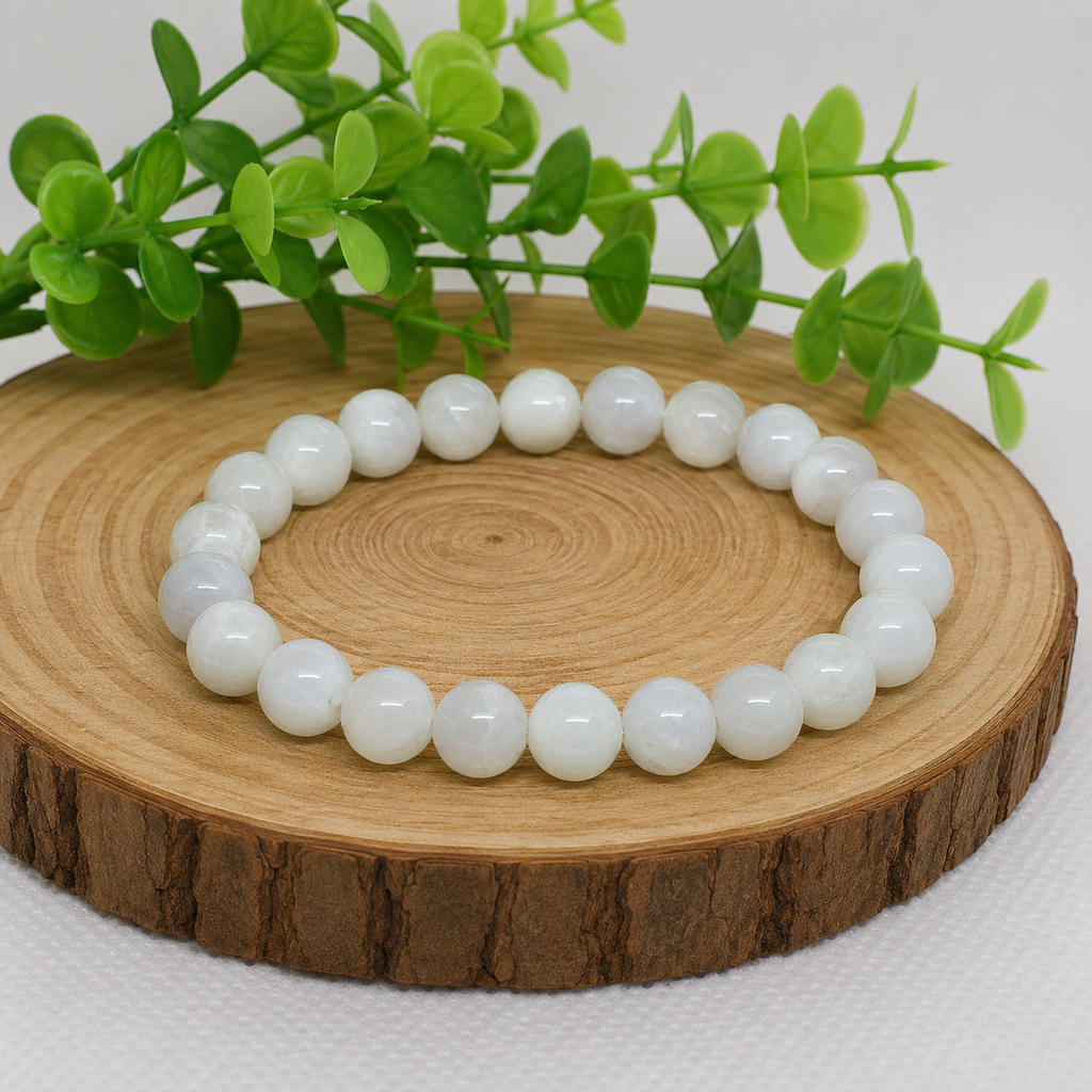 Bracelet en Pierre de Lune Beige Naturelle (Grade A) — Douceur, Intuition & Apaisement Émotionnel
