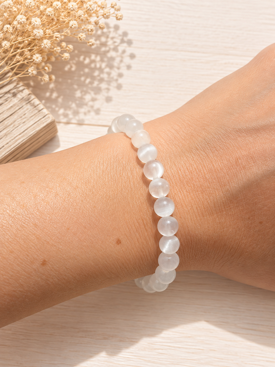 Bracelet Sélénite du Maroc AA – Perles Naturelles 6 mm