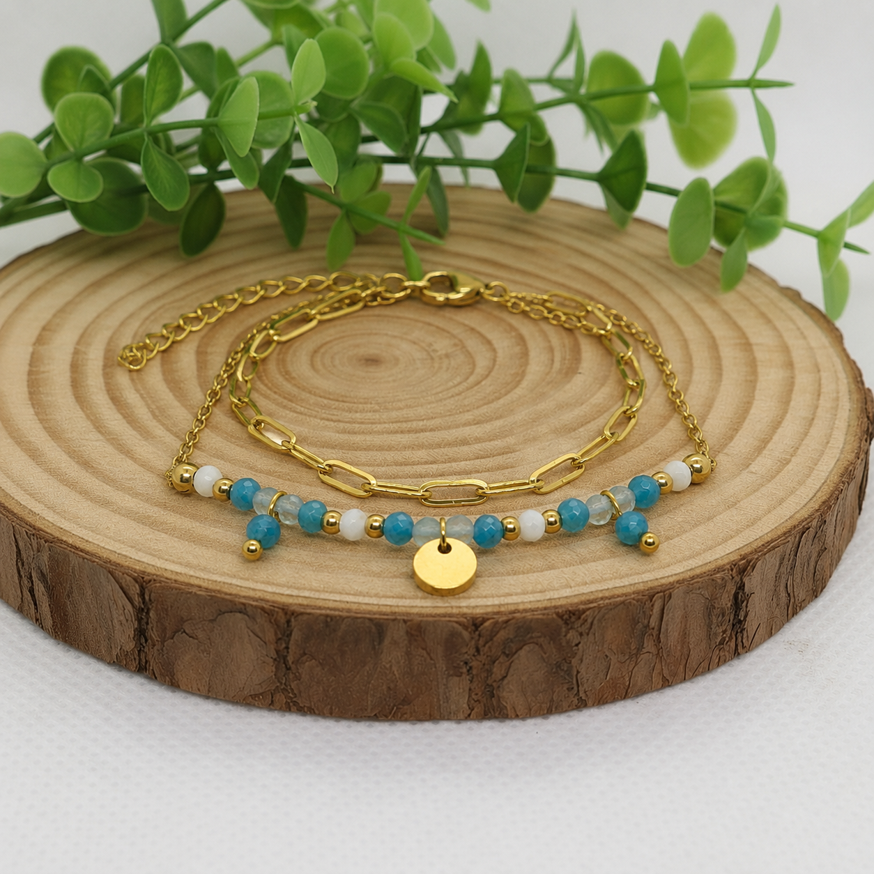 Bracelet doré Apatite bleue, aigue Marine A