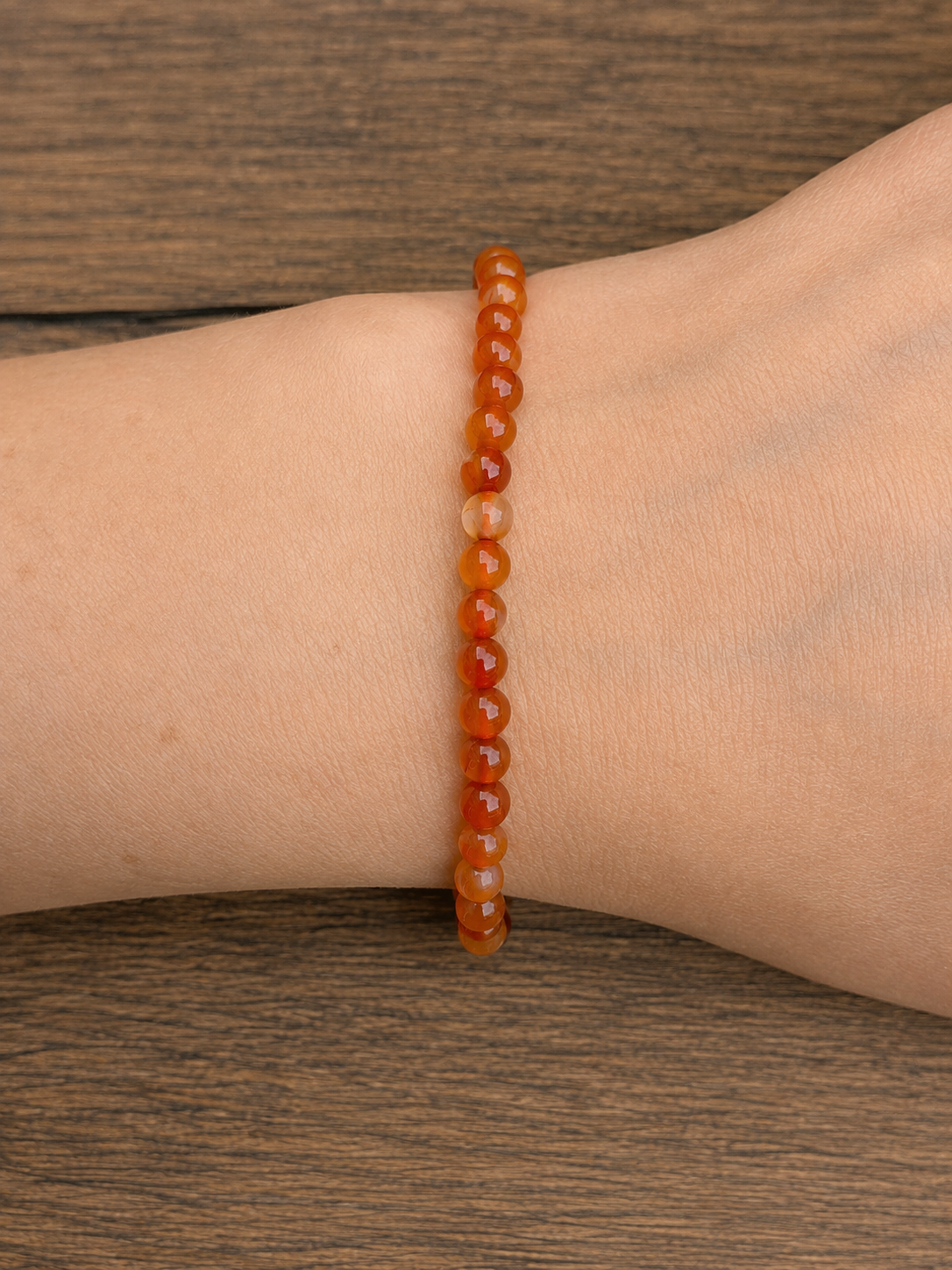 Bracelet Cornaline Naturelle – Perles Rondes Polies 4 mm - fermoir coulissant macramé