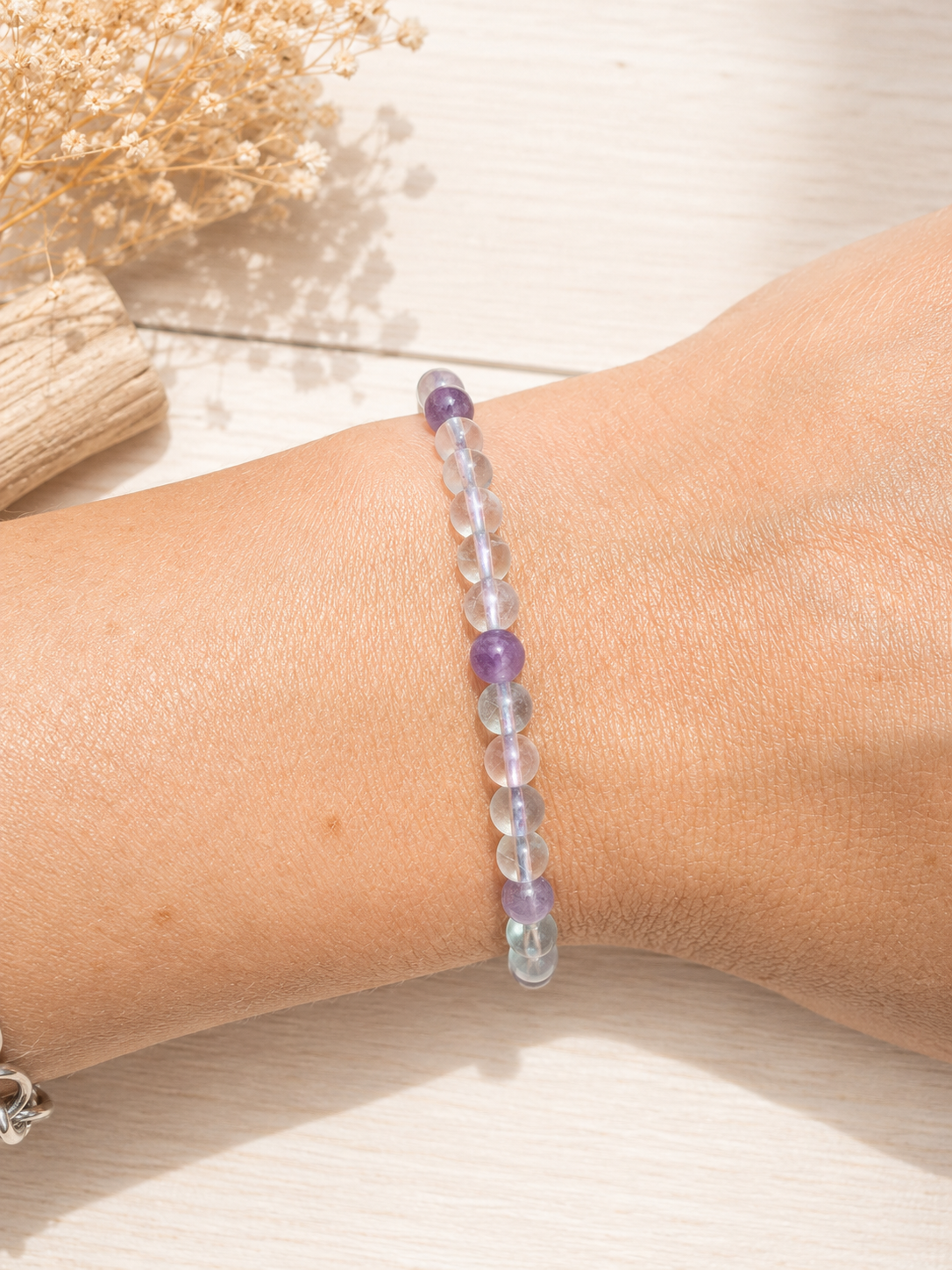 Bracelet Fluorine Multicolore Naturelle – Perles Polies 4 mm - fermoir coulissant macramé